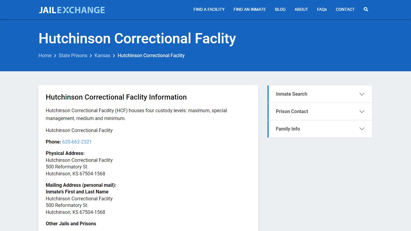 Hutchinson Correctional Faclity Inmate Search, KS - Jail Exchange