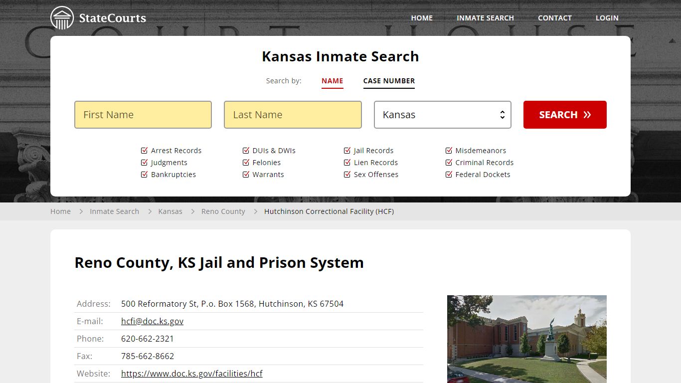 Hutchinson Correctional Facility (HCF) Inmate Records Search, Kansas ...
